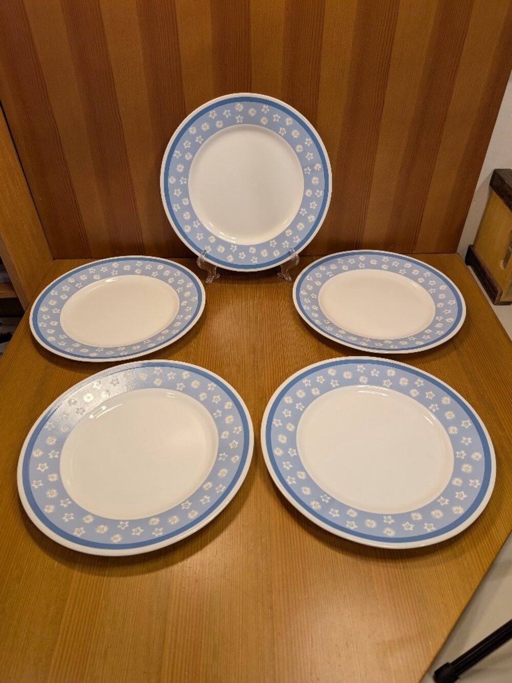 Set of 5 Corelle SUNDROPS Blue Dinner Plates 10 1/4" Plate Lot 10.25 In - EUC